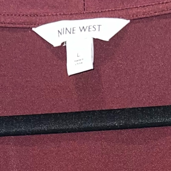 Nine West Burgundy Faux Wrap Blouse Deep V Neck Draped Top L - Picture 3 of 6